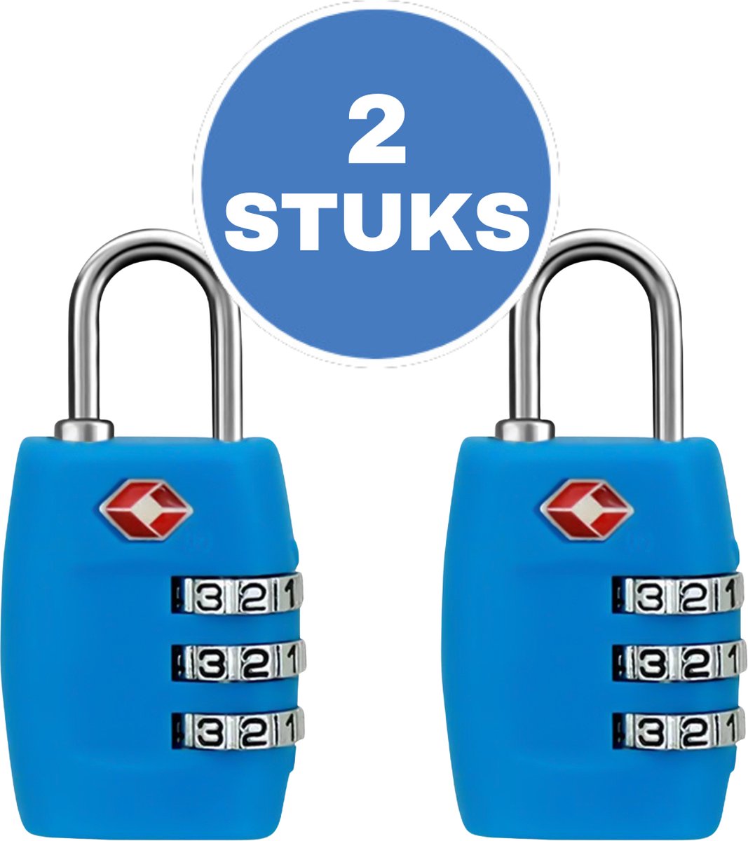 Kofferslot - 2 stuks - Hangslot - Cijferslot - 3 Cijfers - TSA Gecertificeerd - Lichtblauw