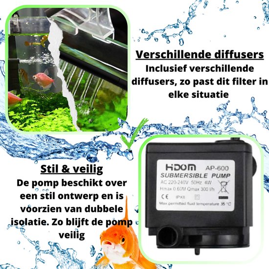 Aquariumfilter 300L/H 50L-70L – Aquarium filter pomp – Zuurstofpomp