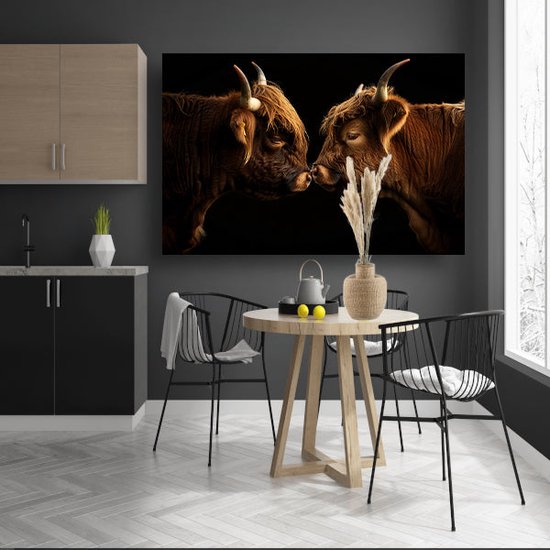 Schotse Hooglanders schilderij - Dieren muurdecoratie - Glas schilderij Koe - Wanddecoratie klassiek - Acrylglas schilderijen - Decoratie muur acrylglas 120x80 cm
