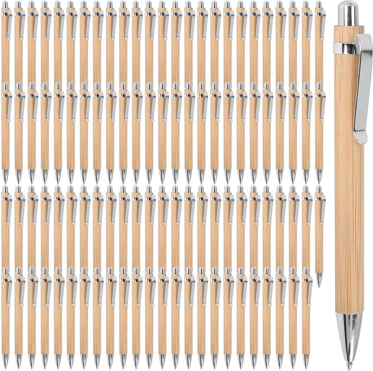 100 stuks bamboe balpen met blauwe inkt journaling pen voor kantoor & school houten balpen als geschenk voor Thanksgiving en Kerstmis