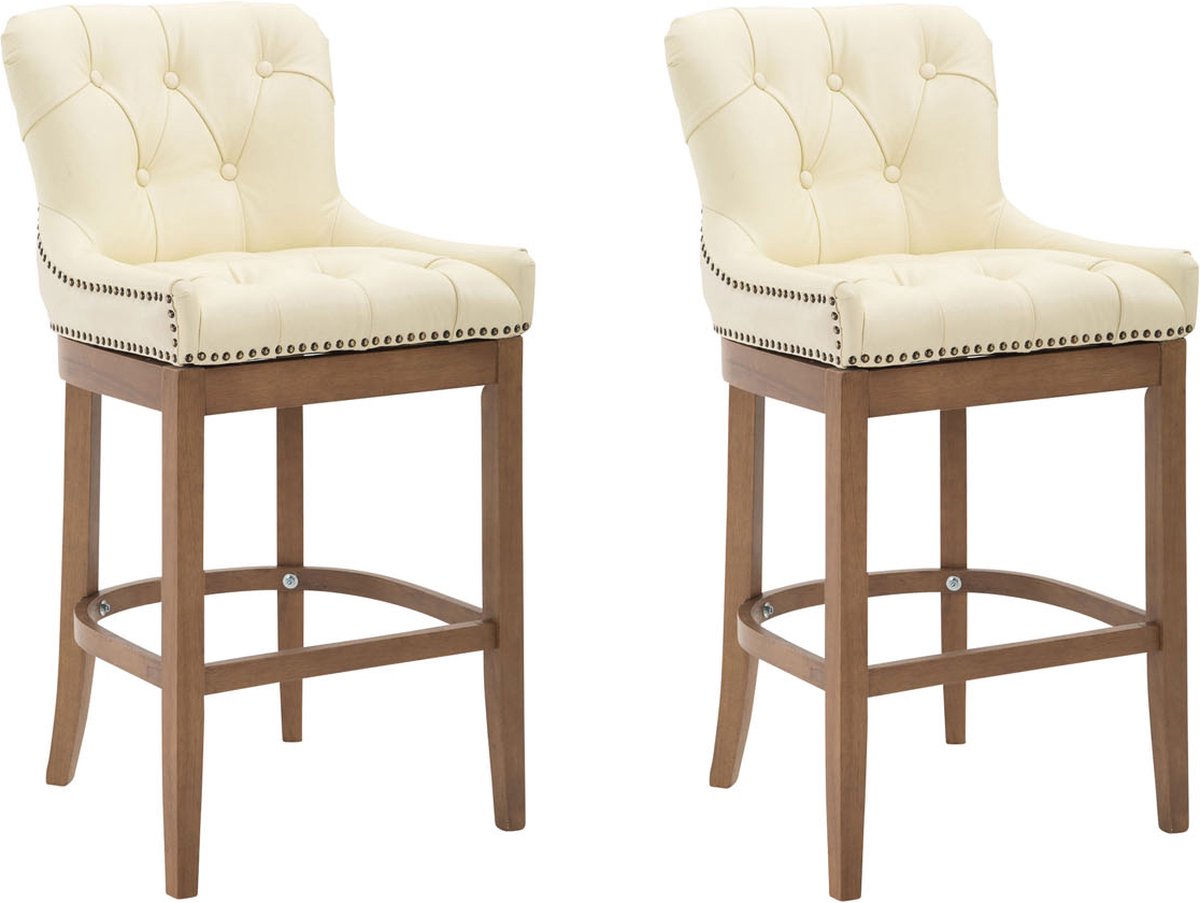 CLP Lakewood Set van 2 barkrukken - Lederen bekleding creme antiek licht
