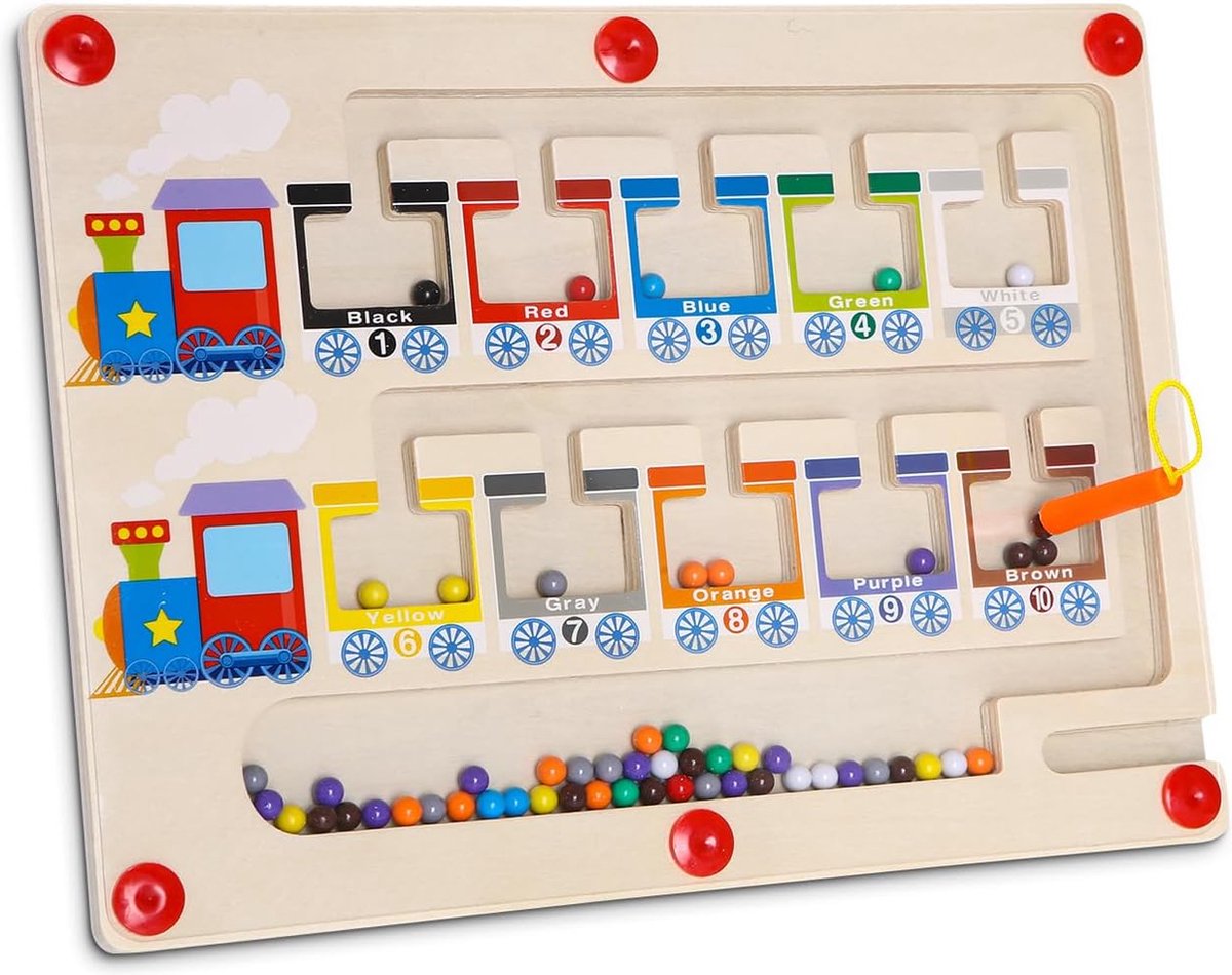 Labyrinthe Magnétique Montessori – Jeu De Chiffres Et Couleurs Avec Stylo Aimanté – Plateau En Bois 23x15,5 Cm – Motricité Fine Dès 2 Ans