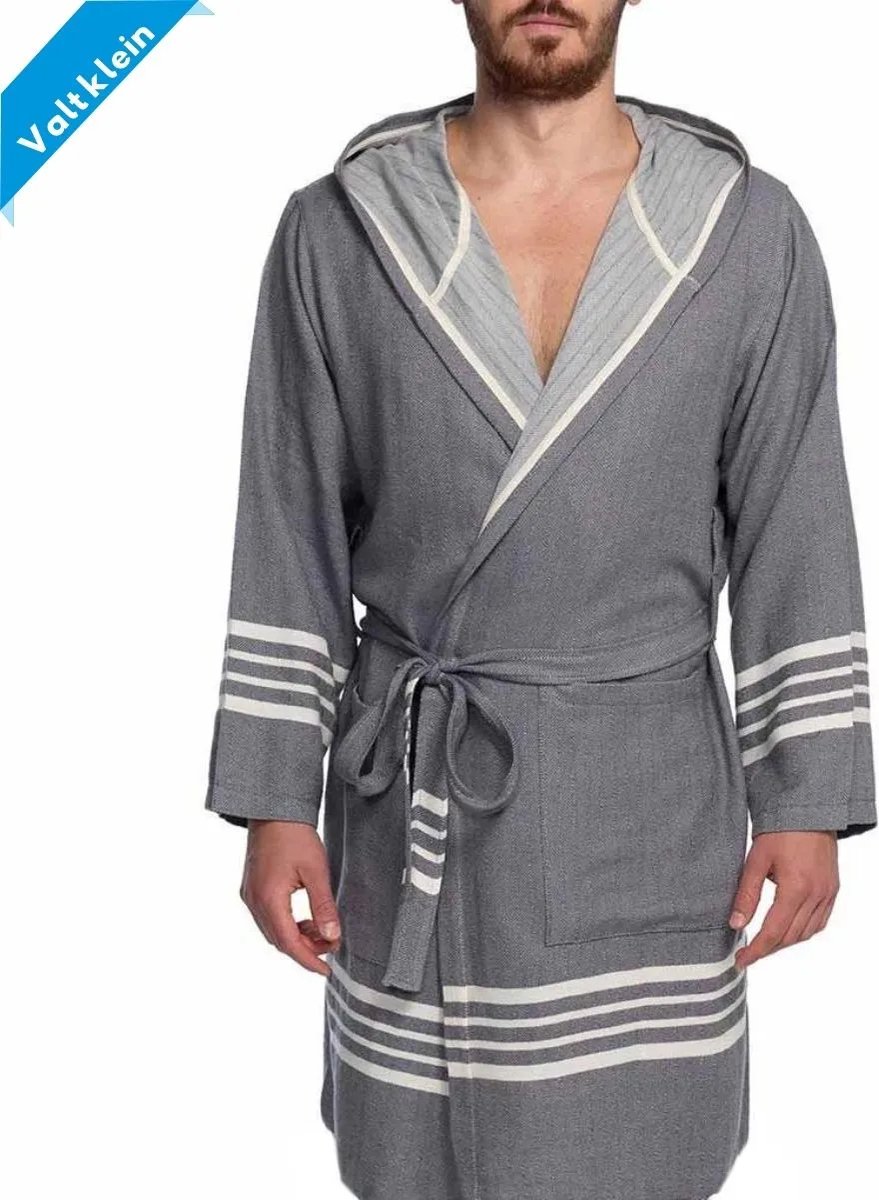 Lalay - Hamam Badjas Sun - dark grey - XS - dames badjas - sauna badjas - korte badjas - badjas met capuchon - dunne badjas
