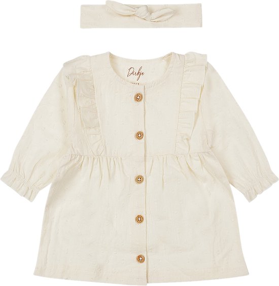 Dirkje Noppies - Ensemble de vêtements - 4 pièces - Robe Dirkje avec bandeau - Leggings - Offwhite - 1 paire de chaussettes Noppies - Taille 74