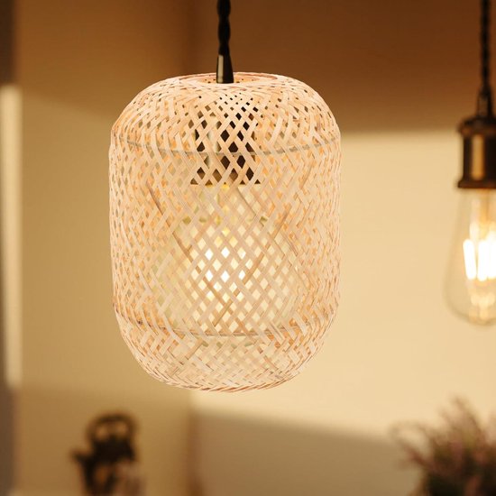 Abat-jour En Rotin Naturel Tressé Ø16 Cm - Style Vintage Boho Pour Lampe E27/E14 - Lumière Douce Et Chaleureuse