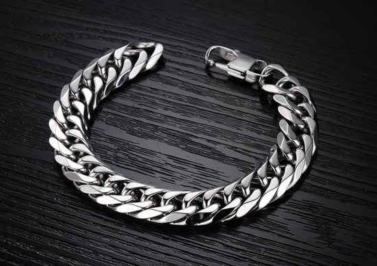 Mannen armband, roestvrij staal, niet-aanslag, waterdicht, zilveren heren sieraden, cadeau voor hem, man ketting armband, brede dikke schakel ketting - België