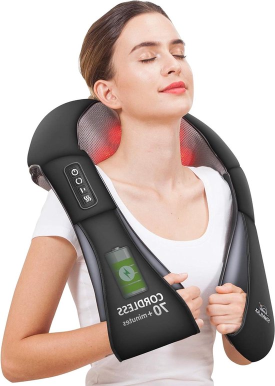 Foto: Draadloos shiatsu nekmassageapparaat met warmtefunctie 4d roterend spierontspanning nek schouder rug cadeau mannen vrouwen mama papa nek trainer