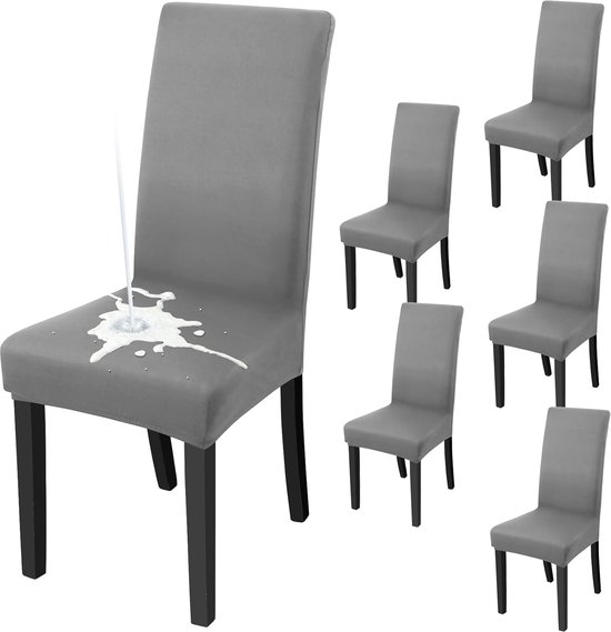 Homaxy Stoelhoes voor Eetkamerstoelen, 6-delige Set, Stretch, Afwasbaar, Grijs