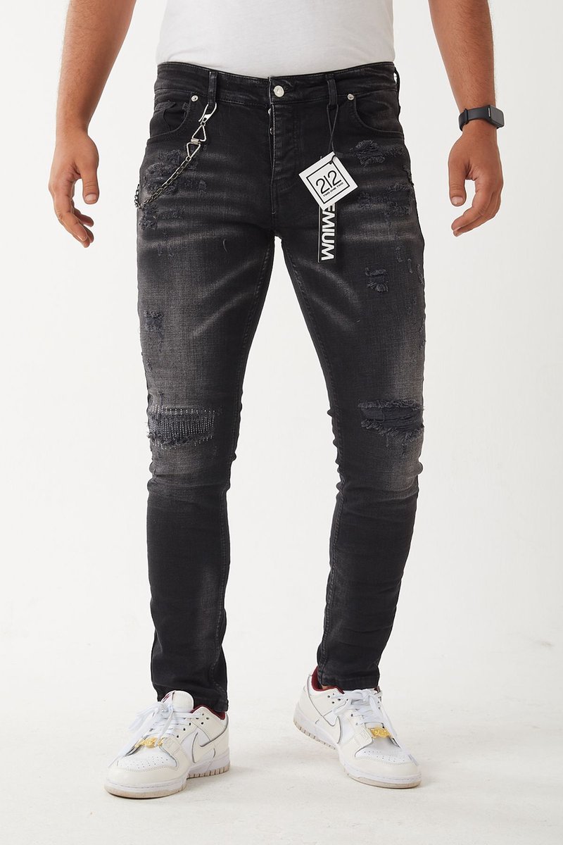 212 by XWAY JEANS 1009- RIPPET MET PAINT SPLATTER - HEREN SLIM FIT JEANS - SPIJKERBROEK - SLIM FIT - PREMIUM STREET FASHION - ZWART