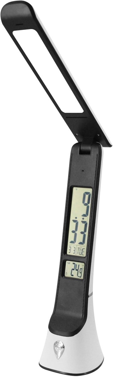 Avide LED Bureaulamp Hugo Dimbaar 6W - Met Kalender + Alarm + Klok + Thermometer Functie - 300 lumen - Zwart/Wit