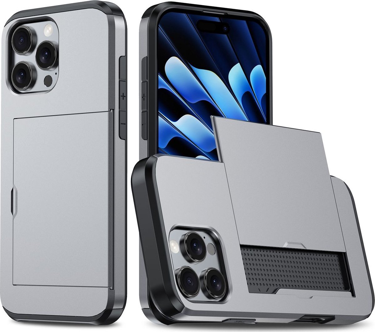 Mobigear Hoesje geschikt voor Apple iPhone 16 Pro Telefoonhoesje met Kaarthouder Hardcase | Mobigear Card Backcover Shockproof met Pasjeshouder | Kaarthouder voor 2 Pasjes | Hoesje voor Pinpas / OV Kaart / Rijbewijs | Schokbestendig iPhone 16 Pro