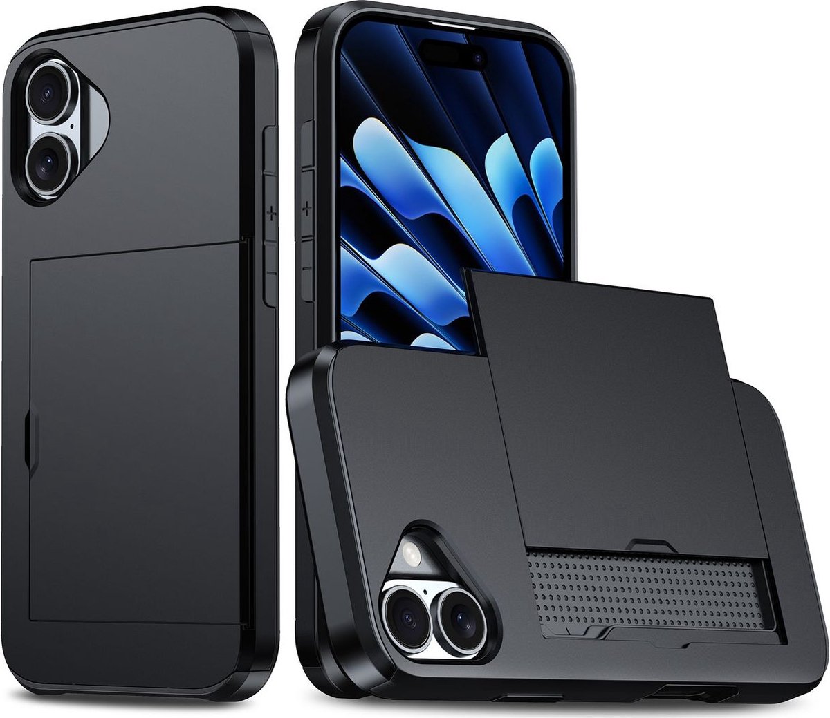 Mobigear Hoesje geschikt voor Apple iPhone 16 Telefoonhoesje met Kaarthouder Hardcase | Mobigear Card Backcover Shockproof met Pasjeshouder | Kaarthouder voor 2 Pasjes | Hoesje voor Pinpas / OV Kaart / Rijbewijs | Schokbestendig iPhone 16