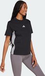 Zwart damesshirt van adidas met witte strepen op de zijkanten en een adidas logo.