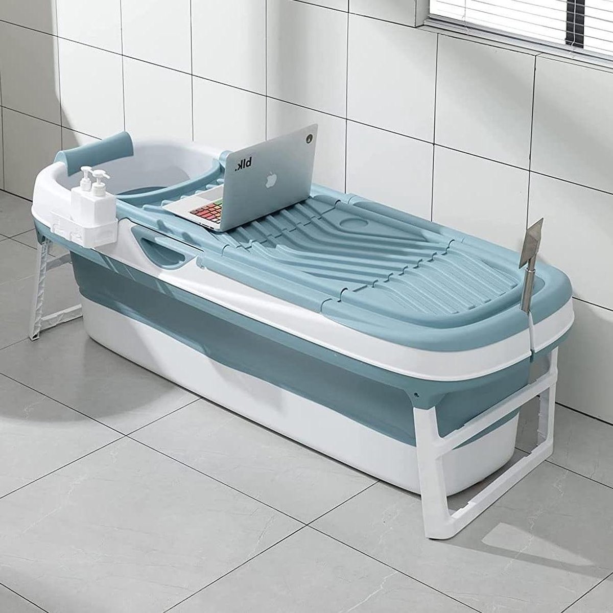 Goedkoopste Opvouwbare badkuip voor volwassenen - ideaal voor kleine badkamers - zeepmand nekkussen - praktisch en draagbaar - blauw bath bucket