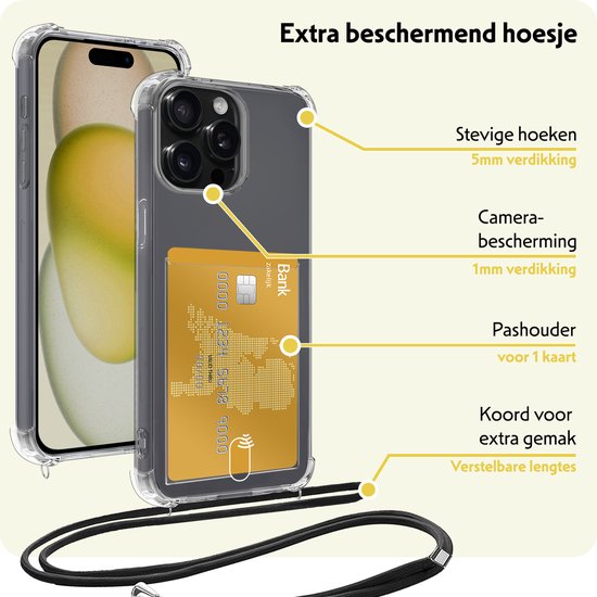 Étui pour iPhone 15 Pro avec cordon et Pro -cartes en Siliconen - Transparent - 2 iPhone