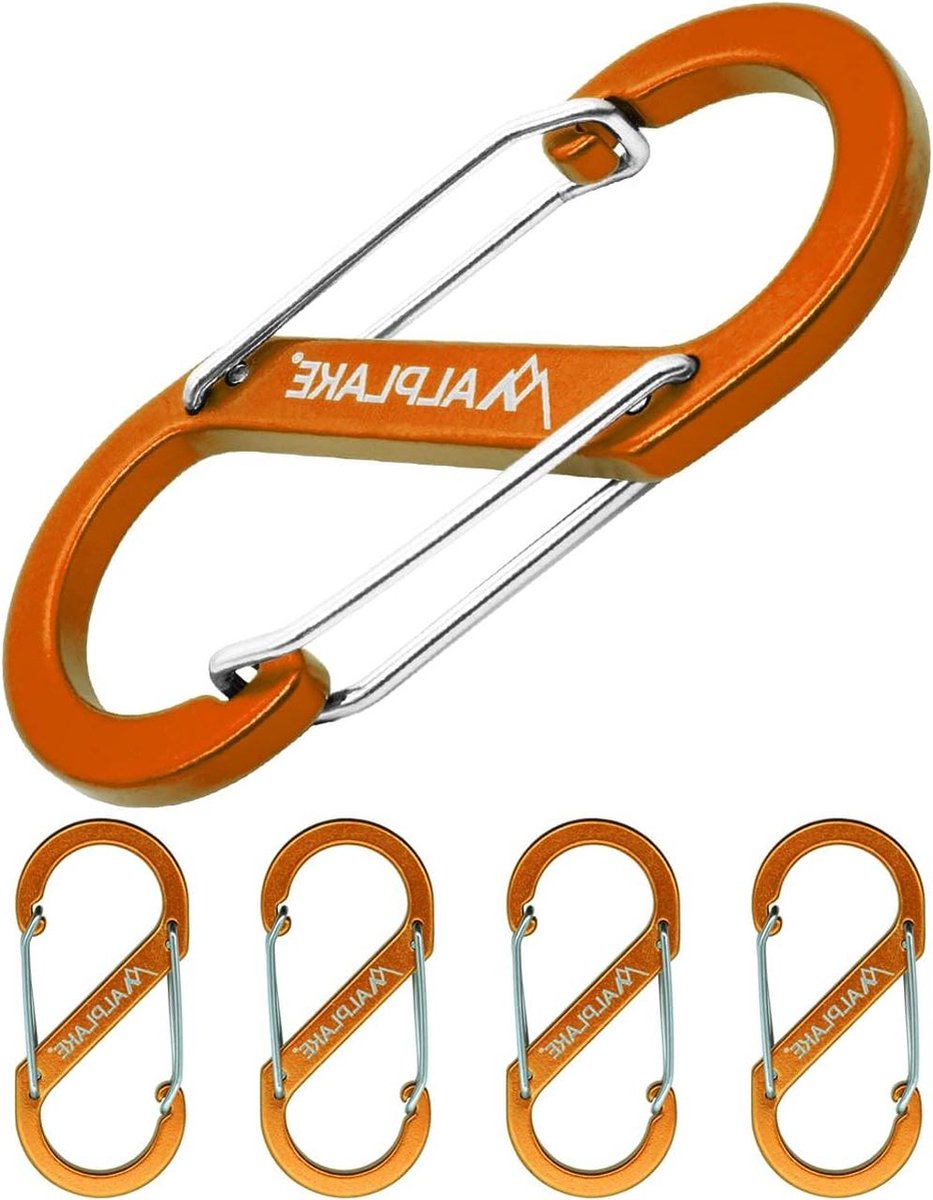 4 pieces double carabiners - 88 x 40 mm - orange - for outdoor activities