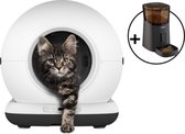 Automatische Kattenbak - Zelfreinigende Kattenbak - Met kattenbakmat, 3 rollen opvangzakjes en Zedar A900 voerautomaat