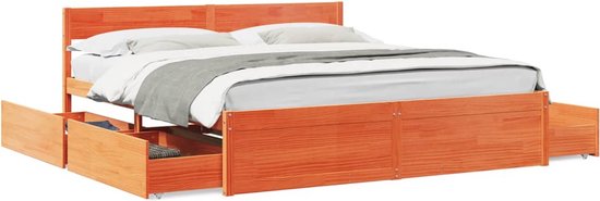 vidaXL - Cadre de lit - avec - tiroirs - solide - bois de pin - marron lavé - 180x200 - cm