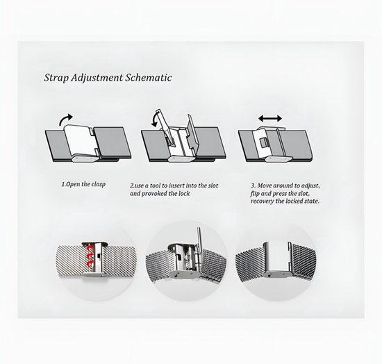 Schéma d'ajustement de bracelet de montre avec structure en maille.
