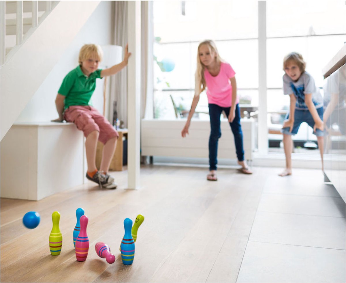 BS Toys Skittles Bowling Kegelspel - Bowlingset kinderen - bowlingset speelgoed - Actiespel - Houten speelgoed - Kinder Speelgoed 4 Jaar - Buiten speelgoed - Buitenspel - Buiten Spellen - Tuin Speelgoed - Rood & Wit - 6 Kegels — afbeelding 10