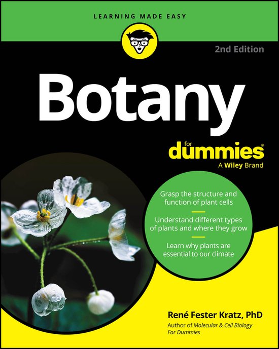 Livre "Botany For Dummies" 2e édition avec des plantes en fleurs sur la couverture et le texte "Botany for dummies" en gros caractères.