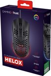 Verpakking van een zwarte gamingmuis met honingraatpatroon, meerkleurige LED-verlichting