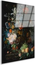 Bloemen en Fruit - Jan van Huysum schilderij - Fruit glas schilderij - Wanddecoratie Oude meesters - Klassiek schilderijen - Schilderijen plexiglas - Kantoor decoratie acrylglas 100x150 cm