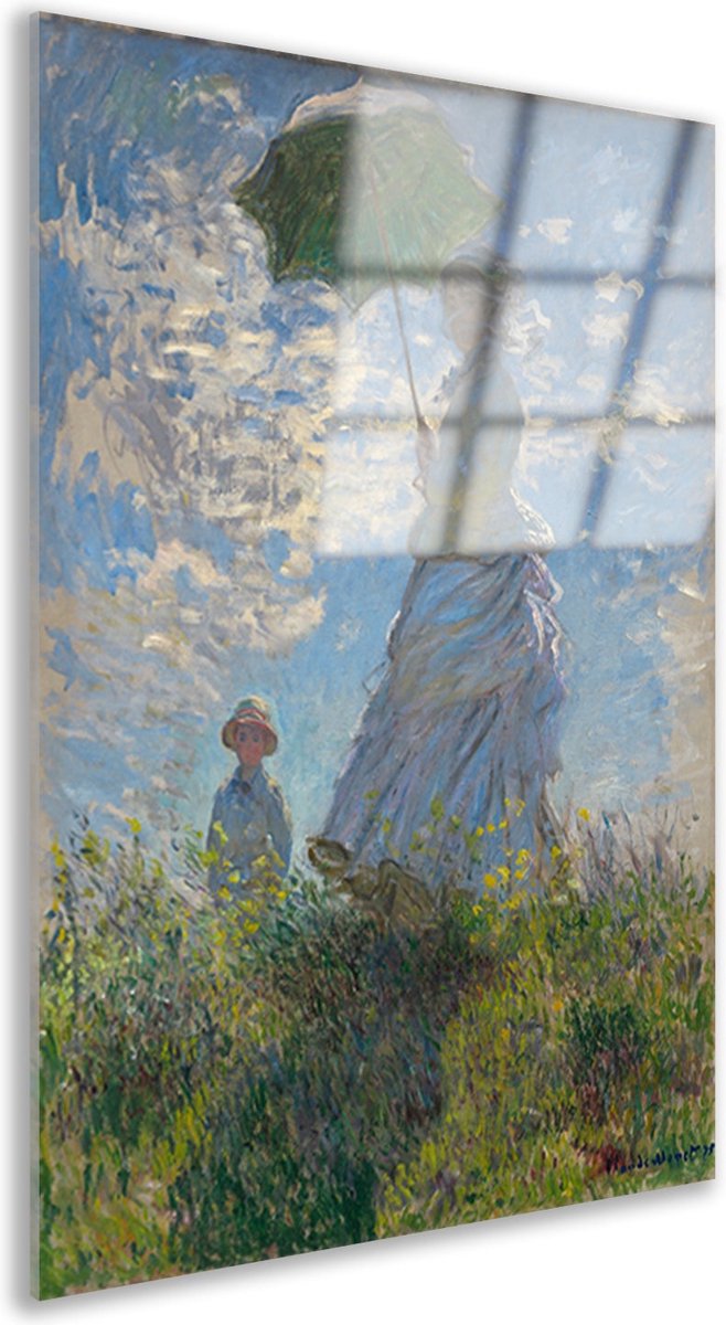 Vrouw met een parasol - Claude Monet glasschilderij - Parasol glasschilderij - Schilderije