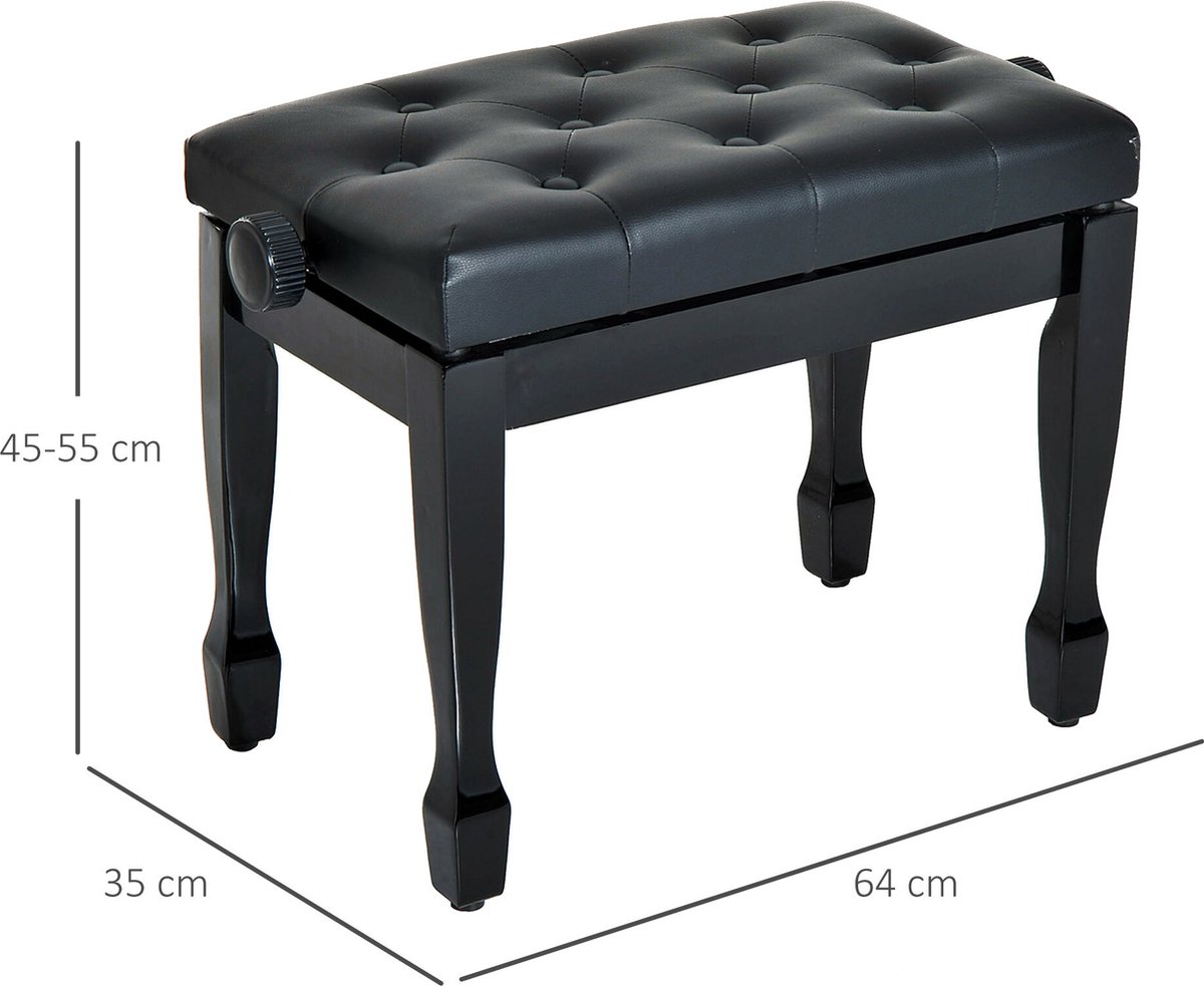 Tabouret Pliable Réglable HOMCOM - Rembourrage Noir - Pour Piano/Bureau - Hauteur Adjustable - Acier