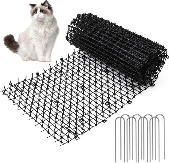 2 mètres de bandes répulsives pour chats - barrière pour animaux - grille d'épines 200 x 30 x 22 cm - pointes - répulsif pour chats - 8 ancrages au sol en U - dissuasion pour animaux