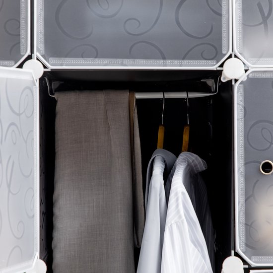 HOMCOM Wardrobe DIY Wardrobe Shelving System Insertion Cube Wardrobe Cabinet with Clothes Rod 2 6 Compartments Made of PP Black White 111 x 47 x