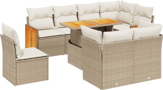 vidaXL - 9 pièces - Ensemble de salon - avec - coussins - poly - rotin - beige