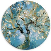 WallCircle® Wandcirkel 140x140 cm - Muurcirkel Amandelbloesem boom - Blauw - Abstract - Verf - Kunst - Natuur - Muurdecoratie woonkamer - Wanddecoratie slaapkamer - Kamer decoratie accessoires - Ronde schilderijen - Woonaccessoires