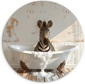 WallCircle® Wandcirkel 60x60 cm - Muurcirkel Vintage - Zebra - Wilde dieren - Badkuip - Schuim- Humor - Badkamer - Muurdecoratie woonkamer - Wanddecoratie slaapkamer - Kamer decoratie accessoires - Ronde schilderijen - Woonaccessoires