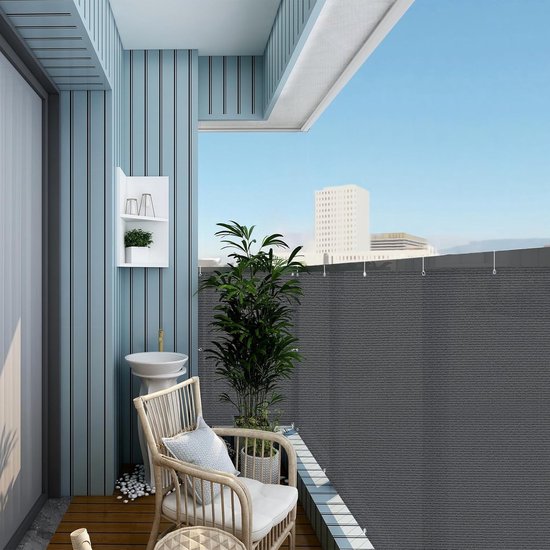 QINGLV Balkonscherm, 60 x 100 cm, omheining, privacyscherm voor tuin, winddicht, uv-bescherming, balkonafdekking voor terrasomheining, achtertuin, veranda - beige