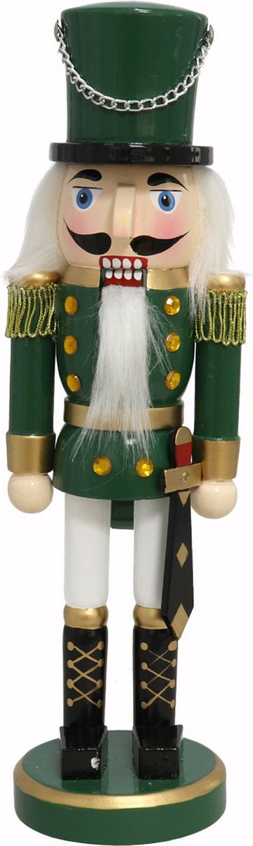 Gerimport notenkraker decoratie figuur/beeld -25 cm - groen - hout - kerstbeeld