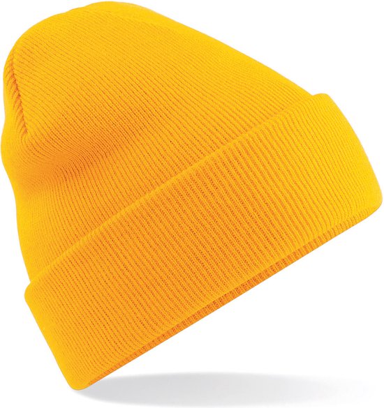 Bonnet d'hiver Basic pour femme/homme 100 % Acryl soft de couleur jaune doré - Super soft - Large bande de couverture