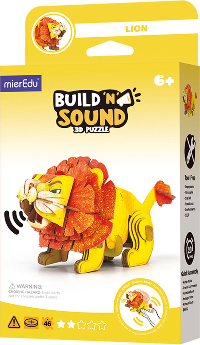 MIEREDU 3D Puzzel - Leeuw - Met Geluid - 13,38X6,48X6,79Cm - 6 Jaar