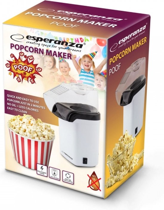 Esperanza EKP005W Popcornmaker - Hetelucht popcorn machine zonder olie - 1200 Watt - 27 cm — afbeelding 2