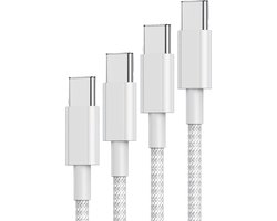2x Oplaadkabel USB C naar USB C - 60W Vermogen - Universele Laadkabel - 3 Meter - Nylon Gevlochten - Wit