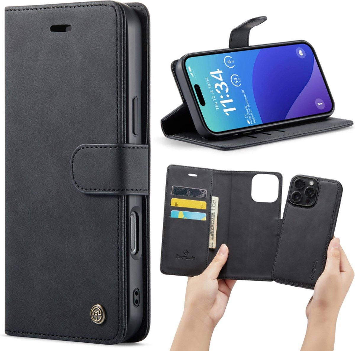 Casemania – iPhone 16 Pro – 2 in 1 – Bookcase - Zwart