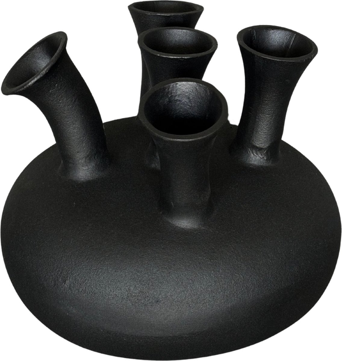NoSeasons Luxe Tulpenvaas - Toetervaas met 5 Openingen - Aluminium - Zwart - 31 x 26 cm