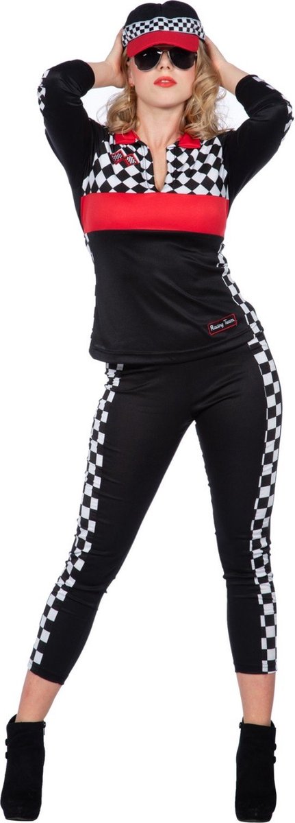 Race girl kostuum zwart | Maat M
