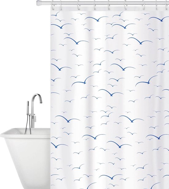 AIBIIN Tenda da doccia con piastrelle blu e gialle, 180 x 180 cm, moderna, con mosaico marocchino, stile portoghese, mediterraneo, in poliestere resistente, con 12 ganci