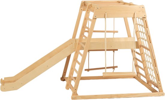 Sunny Mickie Klimtoren van Hout Naturel - Montessori Speelgoed voor binnen - Incl. Glijbaan en Schommel - FSC Mix - EN71 veiligheidsnormen van Merkloos — afbeelding 2