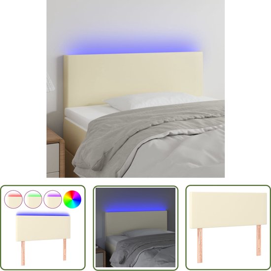 Tête de lit LED The Living Store 100x5x78/88 cm similicuir crème - Tête de lit LED - Tête de lit crème - Tête de Look cuir - Tête de lit avec Siècle des Lumières LED - Décoration de chambre