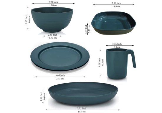 camping diner set van 20-stuks, onbreekbaar servies picknick diner set, Onbreekbaar en Herbruikbaar Lichtgewicht Platen Mokken Bowls Geschillen Gemakkelijk te dragen en schoon Magnetron Veilige BPA Gratis Service Voor 4 Vaatwasser Veilig (Donkergroen van Camp — afbeelding 4