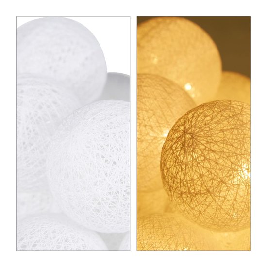 Relaxdays LED lichtslang met 20 ballen - sfeerverlichting - feestverlichting - katoen - wit - Relaxdays