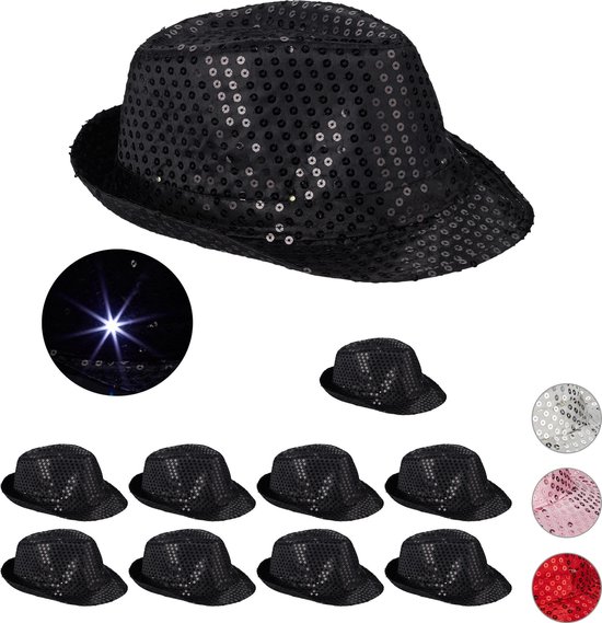 relaxdays 10 x chapeau paillette - chapeau de fête paillettes - chapeau de  fête LED -... | bol.com