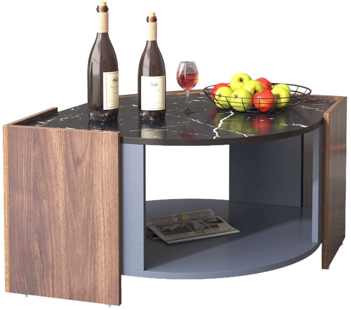 Merax Luxe Salontafel – Zwart Marmerlook met Walnoot Bruin – Uniek Design met Ruime Opbergruimte